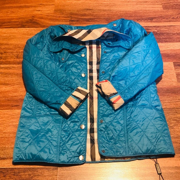 Burberry Brit Light Turquoise Quilted Jacket Youth Size 12 - Picture 5 of 6